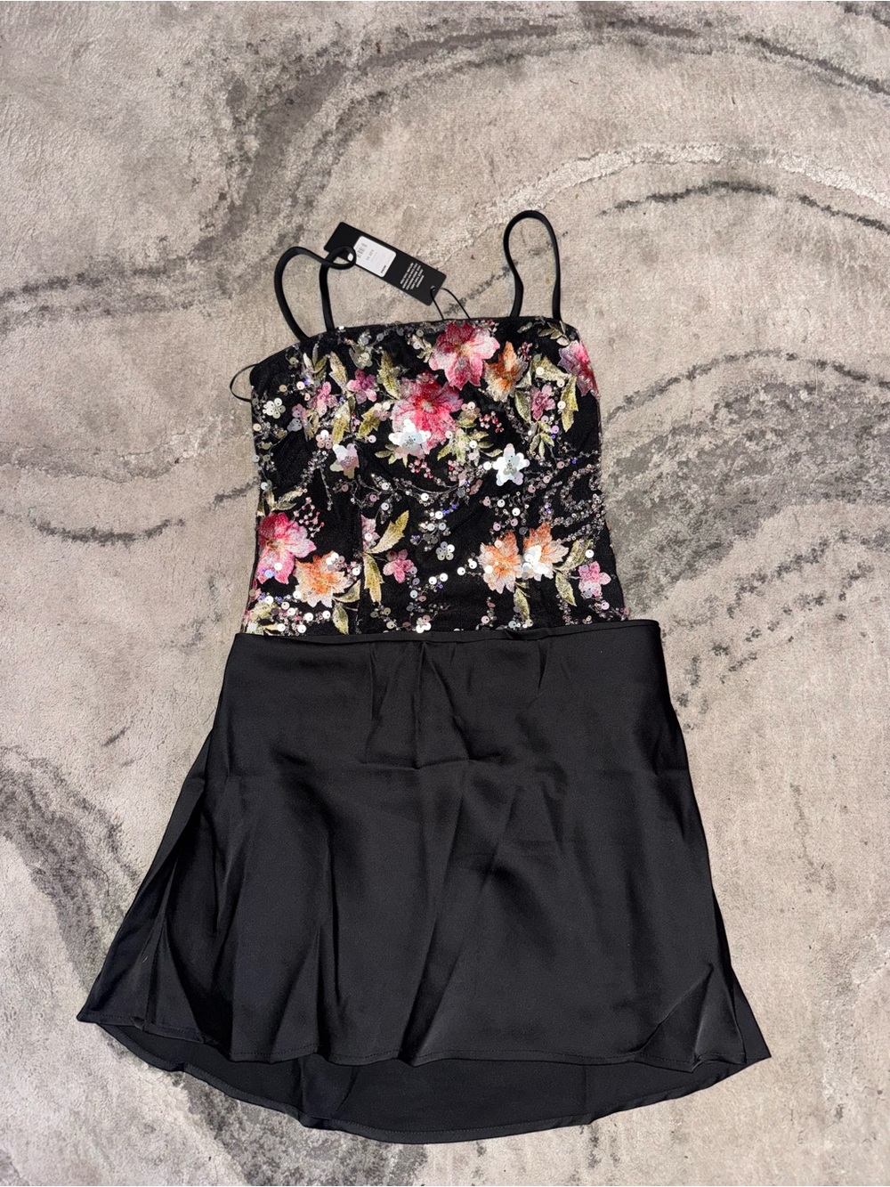 Fashion Nova Black Floral Embroidered Spaghetti Strap Dress